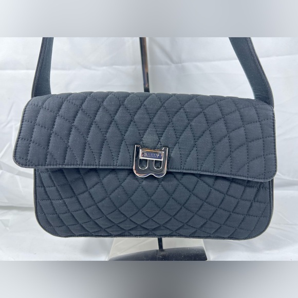 Bally Handbags - Vintage Bally Black Quilted Nylon & Leather Shoulder Bag Made in Italy